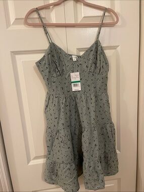 NWT Women’s Light Sage Floral Mini Dress with Spaghetti Straps